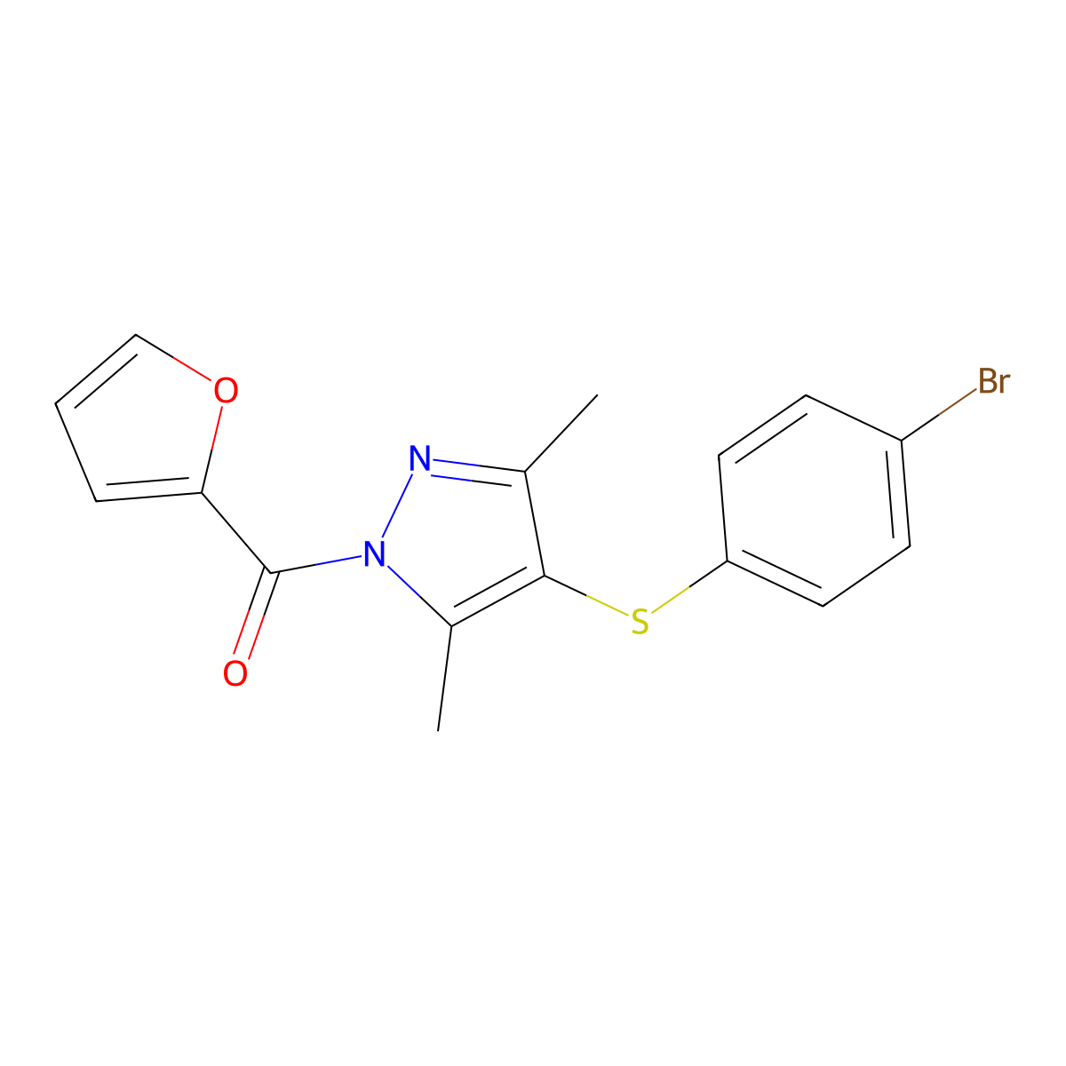 4-[(4-bromophenyl)thio]-1-(2-furoyl)-3,5-dimethyl-1H-pyrazole molecular structure, CAS 394237-36-6