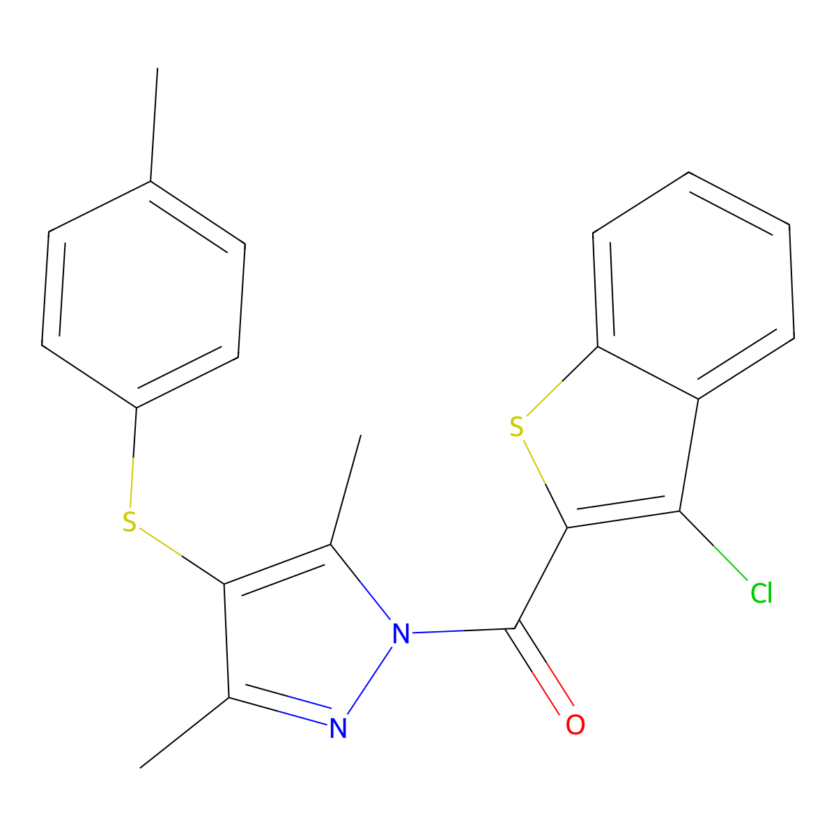 (3-chlorobenzo[b]thiophen-2-yl)(3,5-dimethyl-4-(p-tolylthio)-1H-pyrazol-1-yl)methanone molecular structure, CAS 394237-38-8