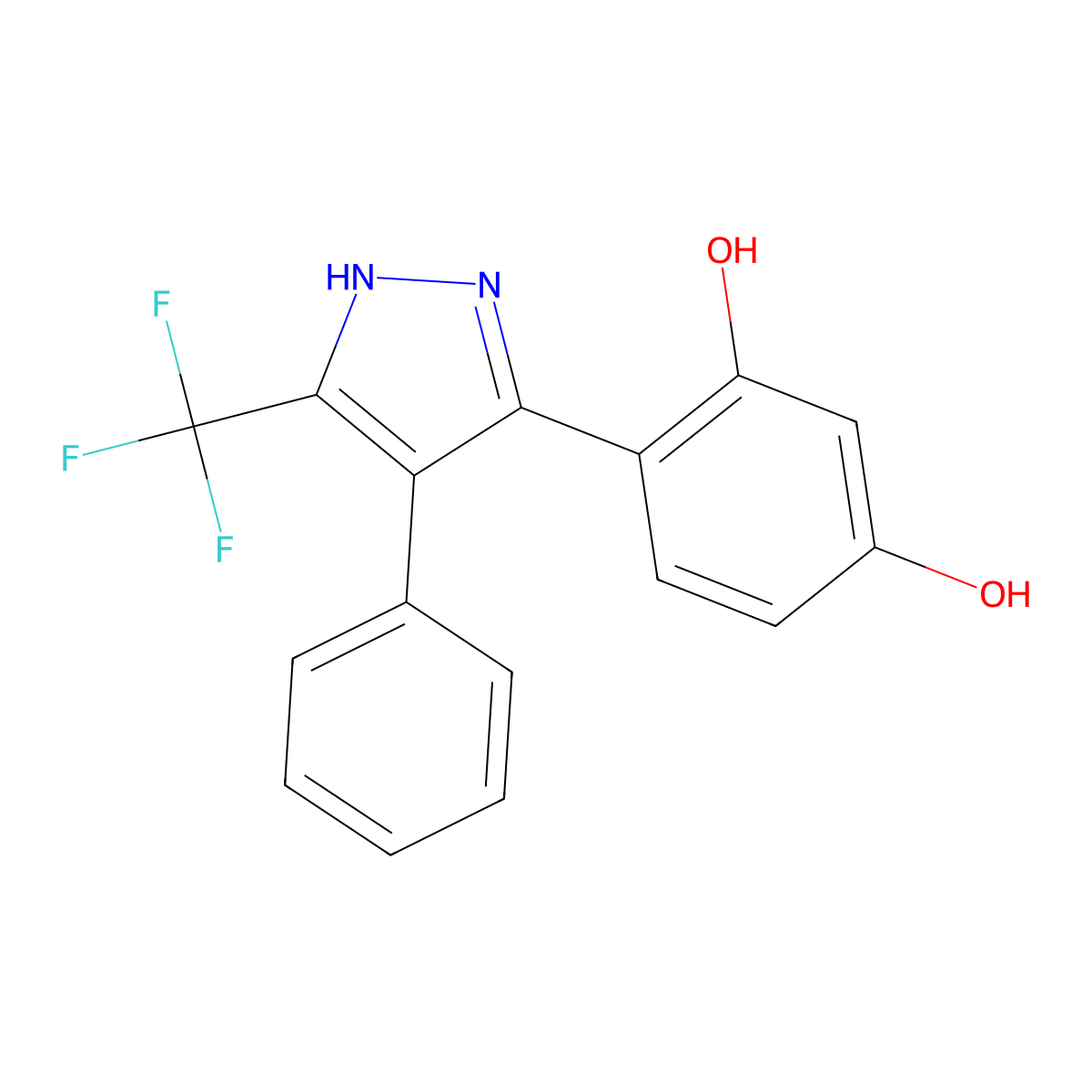 4-(4-Phenyl-5-(trifluoromethyl)-1H-pyrazol-3-YL)-1,3-benzenediol molecular structure, CAS 394237-55-9