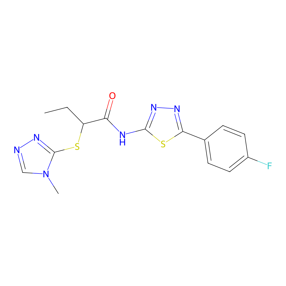 N-(5-(4-fluorophenyl)-1,3,4-thiadiazol-2-yl)-2-((4-methyl-4H-1,2,4-triazol-3-yl)thio)butanamide molecular structure, CAS 394237-58-2