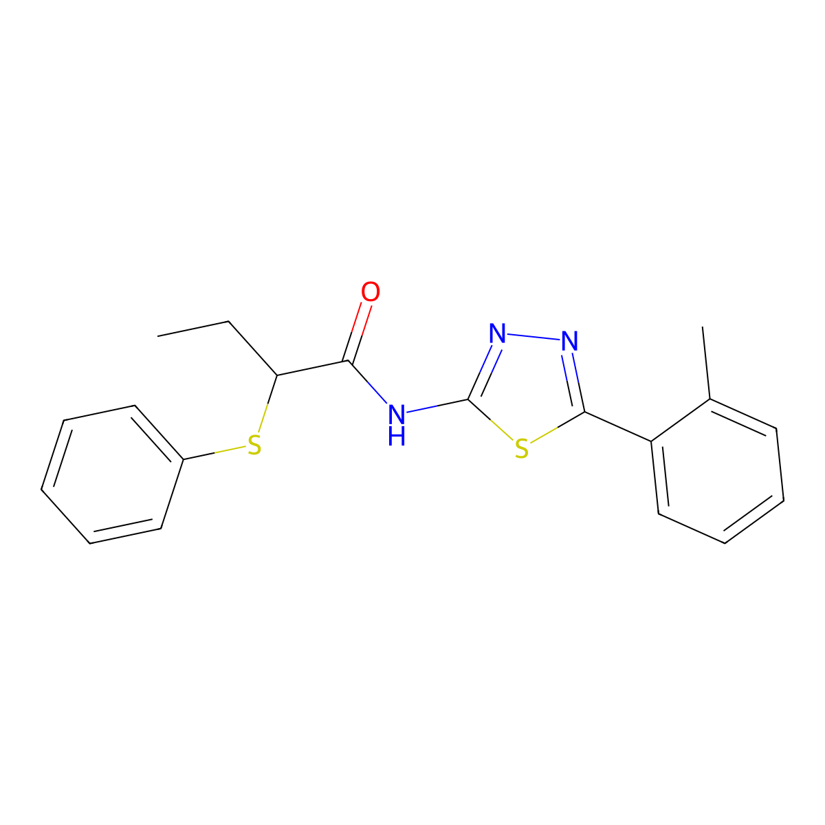 2-(phenylthio)-N-(5-(o-tolyl)-1,3,4-thiadiazol-2-yl)butanamide molecular structure, CAS 394237-64-0