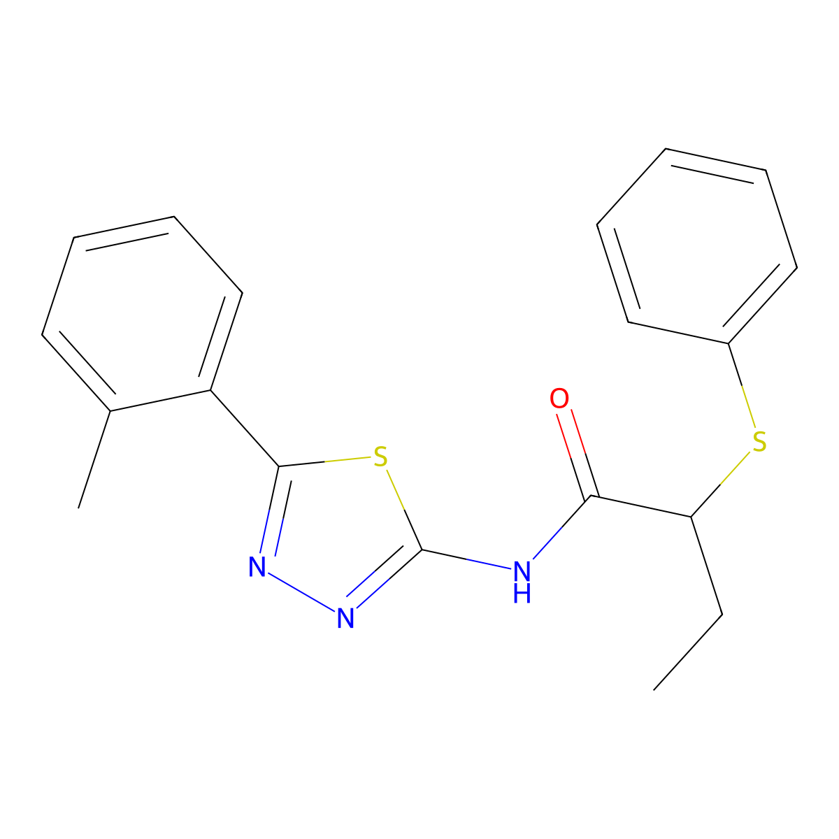 2-(phenylthio)-N-(5-(o-tolyl)-1,3,4-thiadiazol-2-yl)butanamide molecular structure, CAS 394237-64-0