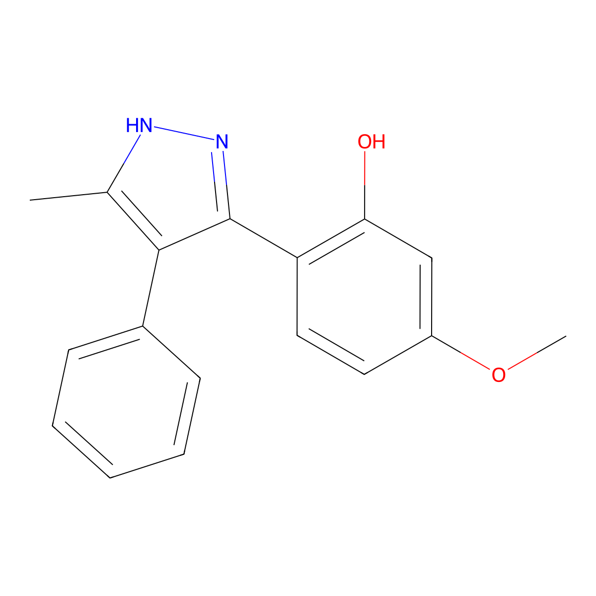 5-methoxy-2-(5-methyl-4-phenyl-1H-pyrazol-3-yl)phenol molecular structure, CAS 394237-68-4