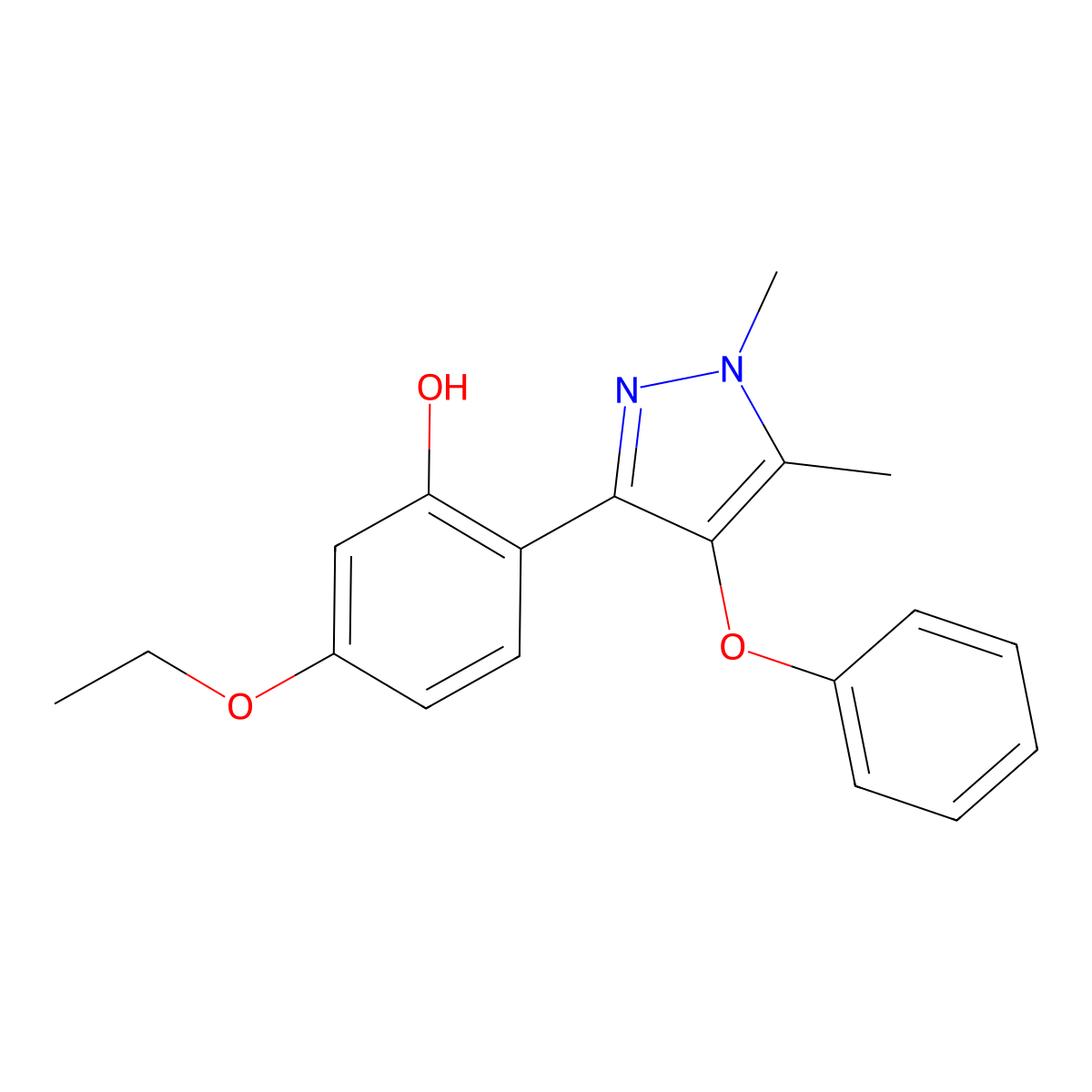 2-(1,5-Dimethyl-4-phenoxy-1H-pyrazol-3-YL)-5-ethoxyphenol molecular structure, CAS 394237-84-4