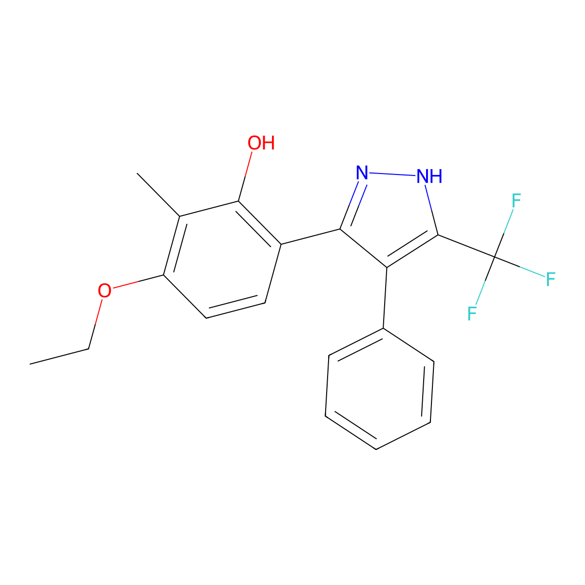 3-Ethoxy-2-methyl-6-(4-phenyl-5-(trifluoromethyl)-1H-pyrazol-3-YL)phenol molecular structure, CAS 394237-88-8