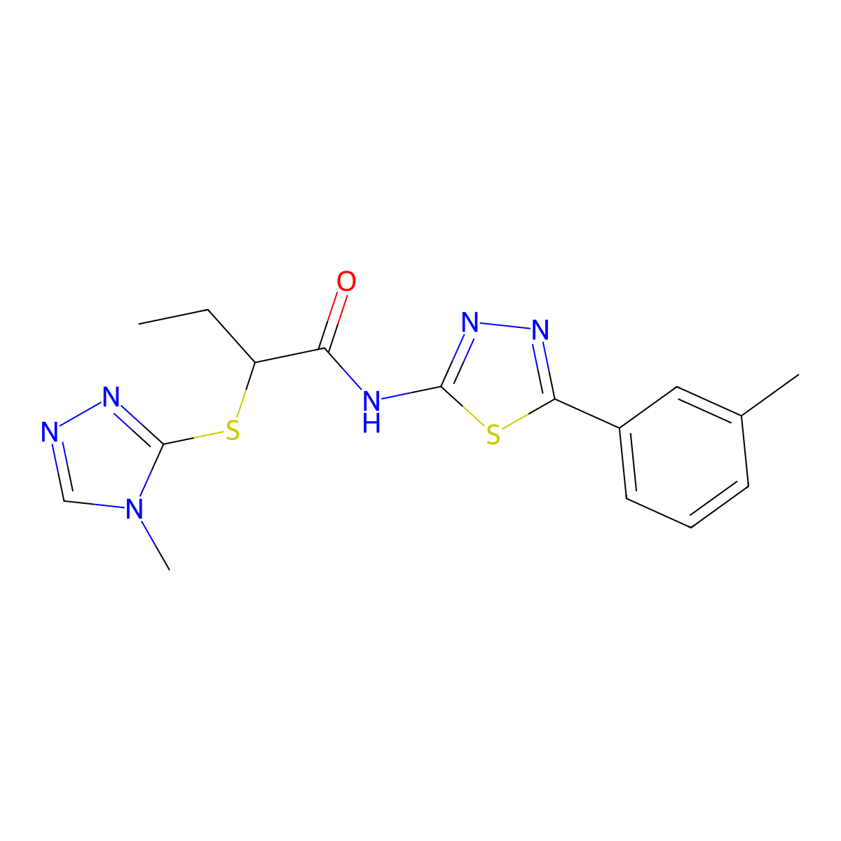 2-((4-methyl-4H-1,2,4-triazol-3-yl)thio)-N-(5-(m-tolyl)-1,3,4-thiadiazol-2-yl)butanamide molecular structure, CAS 394237-93-5