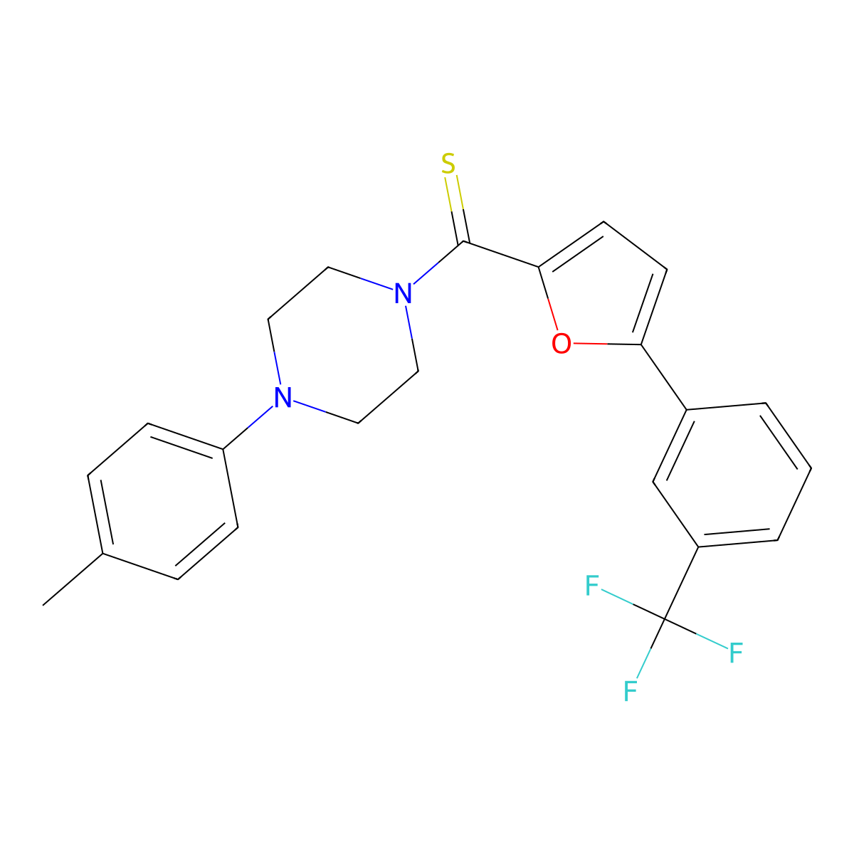 (4-(p-Tolyl)piperazin-1-yl)(5-(3-(trifluoromethyl)phenyl)furan-2-yl)methanethione molecular structure, CAS 394238-07-4