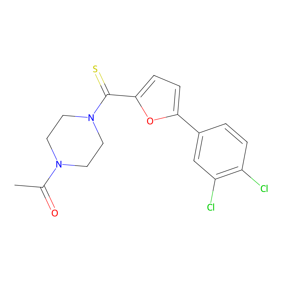 1-(4-(5-(3,4-Dichlorophenyl)furan-2-carbonothioyl)piperazin-1-yl)ethanone molecular structure, CAS 394238-21-2
