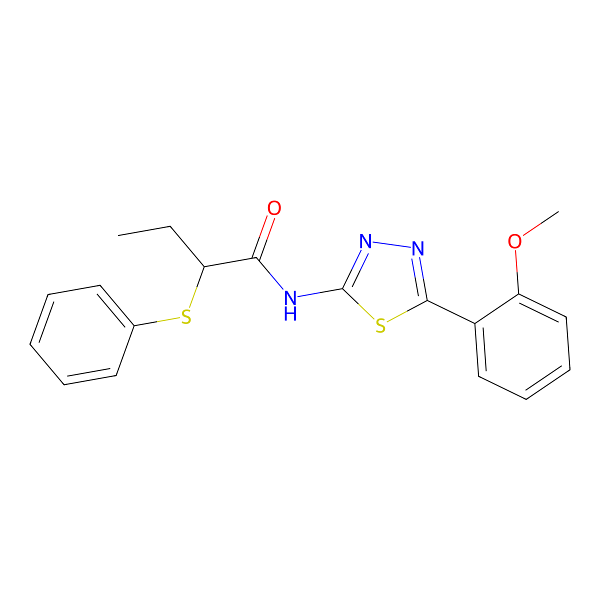 N-(5-(2-methoxyphenyl)-1,3,4-thiadiazol-2-yl)-2-(phenylthio)butanamide molecular structure, CAS 394238-22-3
