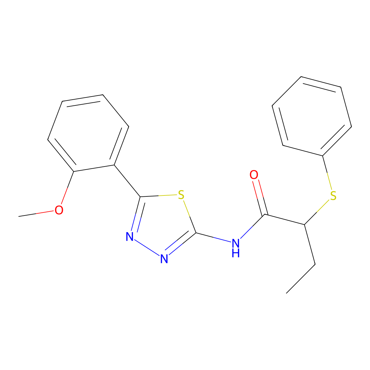 N-(5-(2-methoxyphenyl)-1,3,4-thiadiazol-2-yl)-2-(phenylthio)butanamide molecular structure, CAS 394238-22-3
