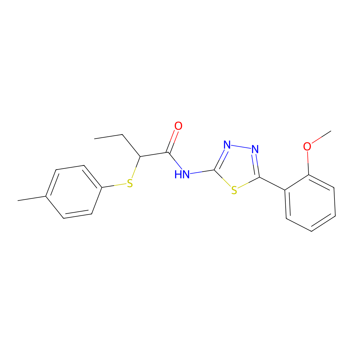 N-(5-(2-methoxyphenyl)-1,3,4-thiadiazol-2-yl)-2-(p-tolylthio)butanamide molecular structure, CAS 394238-24-5