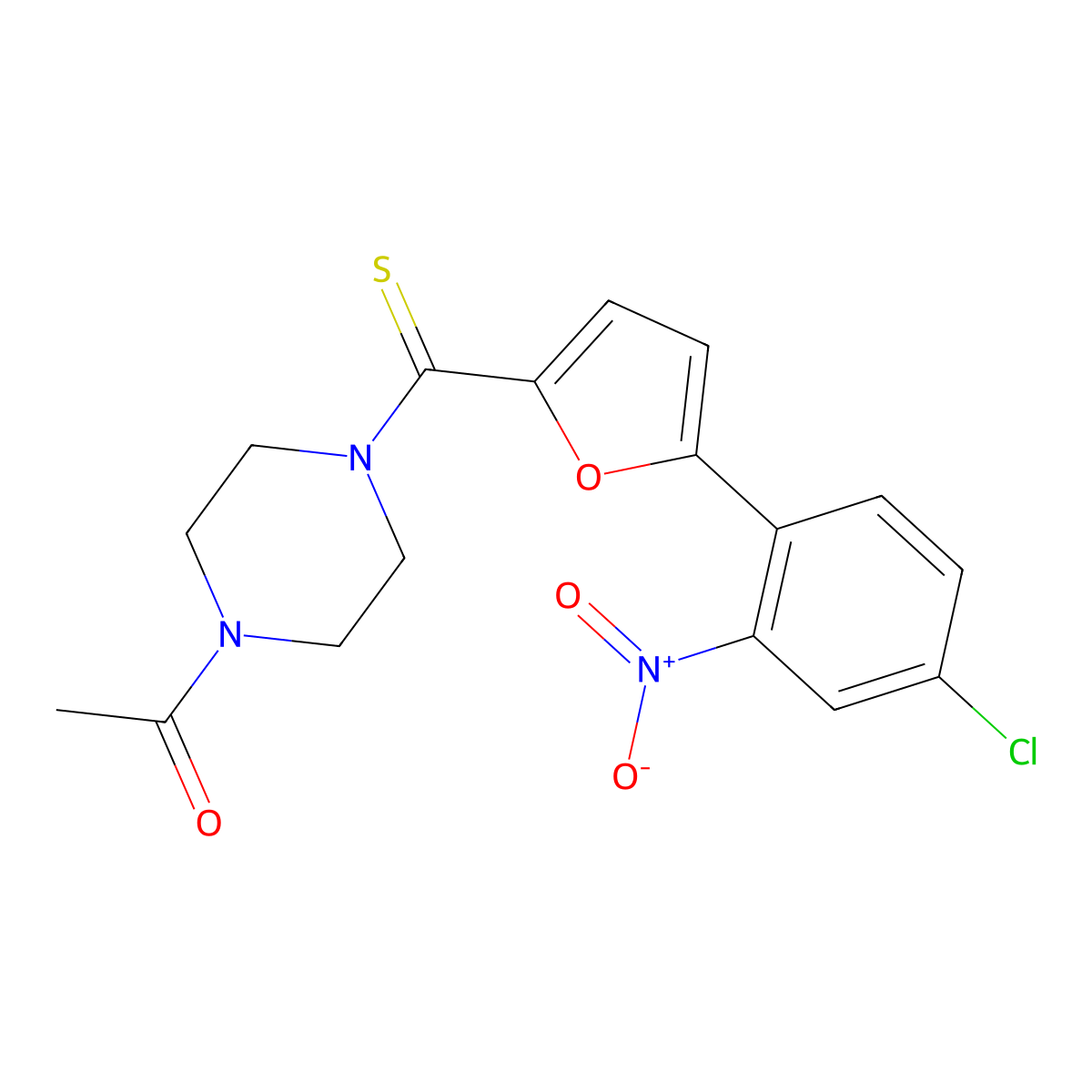 1-(4-(5-(4-Chloro-2-nitrophenyl)furan-2-carbonothioyl)piperazin-1-yl)ethanone molecular structure, CAS 394238-26-7