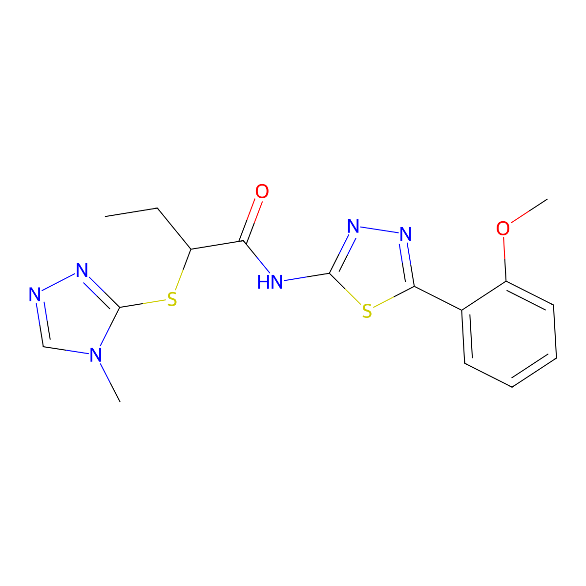 N-(5-(2-methoxyphenyl)-1,3,4-thiadiazol-2-yl)-2-((4-methyl-4H-1,2,4-triazol-3-yl)thio)butanamide molecular structure, CAS 394238-30-3