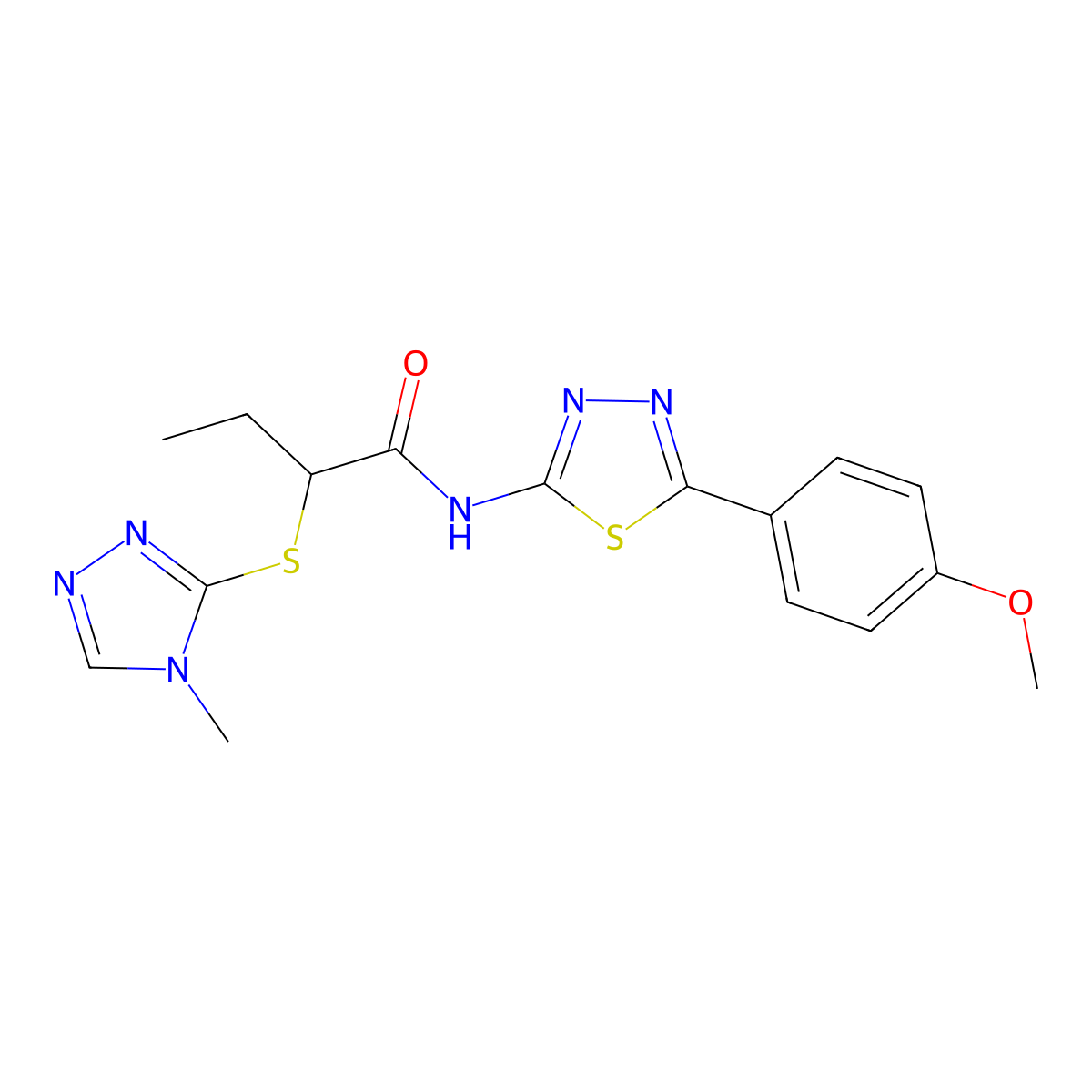 N-(5-(4-methoxyphenyl)-1,3,4-thiadiazol-2-yl)-2-((4-methyl-4H-1,2,4-triazol-3-yl)thio)butanamide molecular structure, CAS 394238-40-5