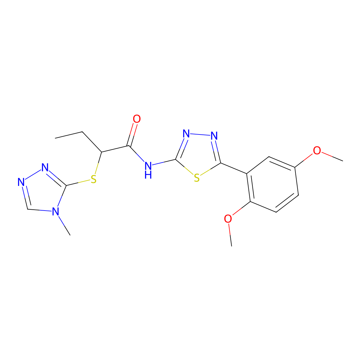 N-(5-(2,5-dimethoxyphenyl)-1,3,4-thiadiazol-2-yl)-2-((4-methyl-4H-1,2,4-triazol-3-yl)thio)butanamide molecular structure, CAS 394238-50-7