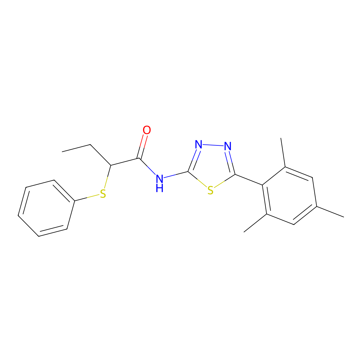 N-(5-mesityl-1,3,4-thiadiazol-2-yl)-2-(phenylthio)butanamide molecular structure, CAS 394238-59-6