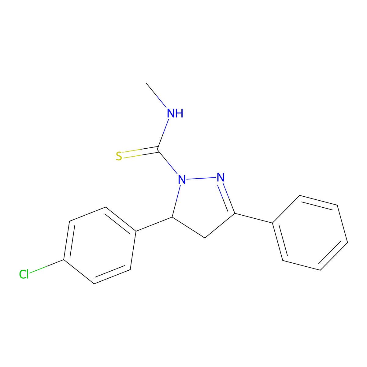 5-(4-chlorophenyl)-N-methyl-3-phenyl-4,5-dihydro-1H-pyrazole-1-carbothioamide molecular structure, CAS 394238-69-8