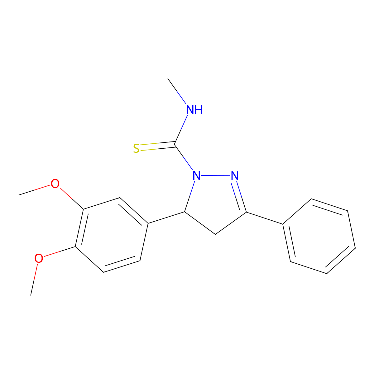 5-(3,4-dimethoxyphenyl)-N-methyl-3-phenyl-4,5-dihydro-1H-pyrazole-1-carbothioamide molecular structure, CAS 394238-72-3