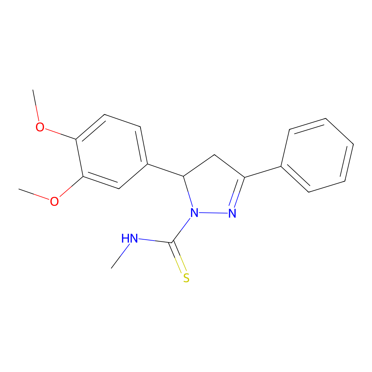 5-(3,4-dimethoxyphenyl)-N-methyl-3-phenyl-4,5-dihydro-1H-pyrazole-1-carbothioamide molecular structure, CAS 394238-72-3
