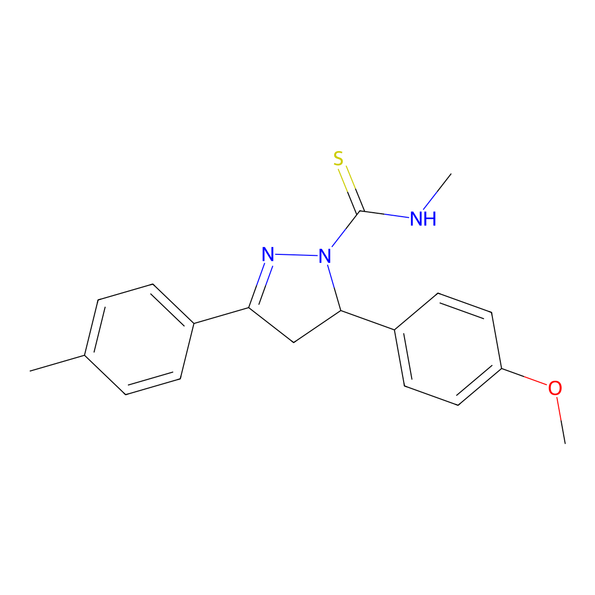 3-(4-methoxyphenyl)-N-methyl-5-(4-methylphenyl)-3,4-dihydropyrazole-2-carbothioamide molecular structure, CAS 394238-78-9