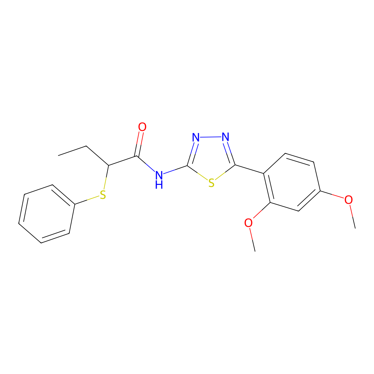 N-(5-(2,4-dimethoxyphenyl)-1,3,4-thiadiazol-2-yl)-2-(phenylthio)butanamide molecular structure, CAS 394238-91-6