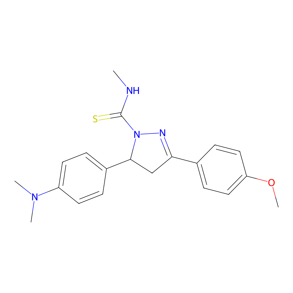 5-[4-(dimethylamino)phenyl]-3-(4-methoxyphenyl)-N-methyl-4,5-dihydro-1H-pyrazole-1-carbothioamide molecular structure, CAS 394238-96-1