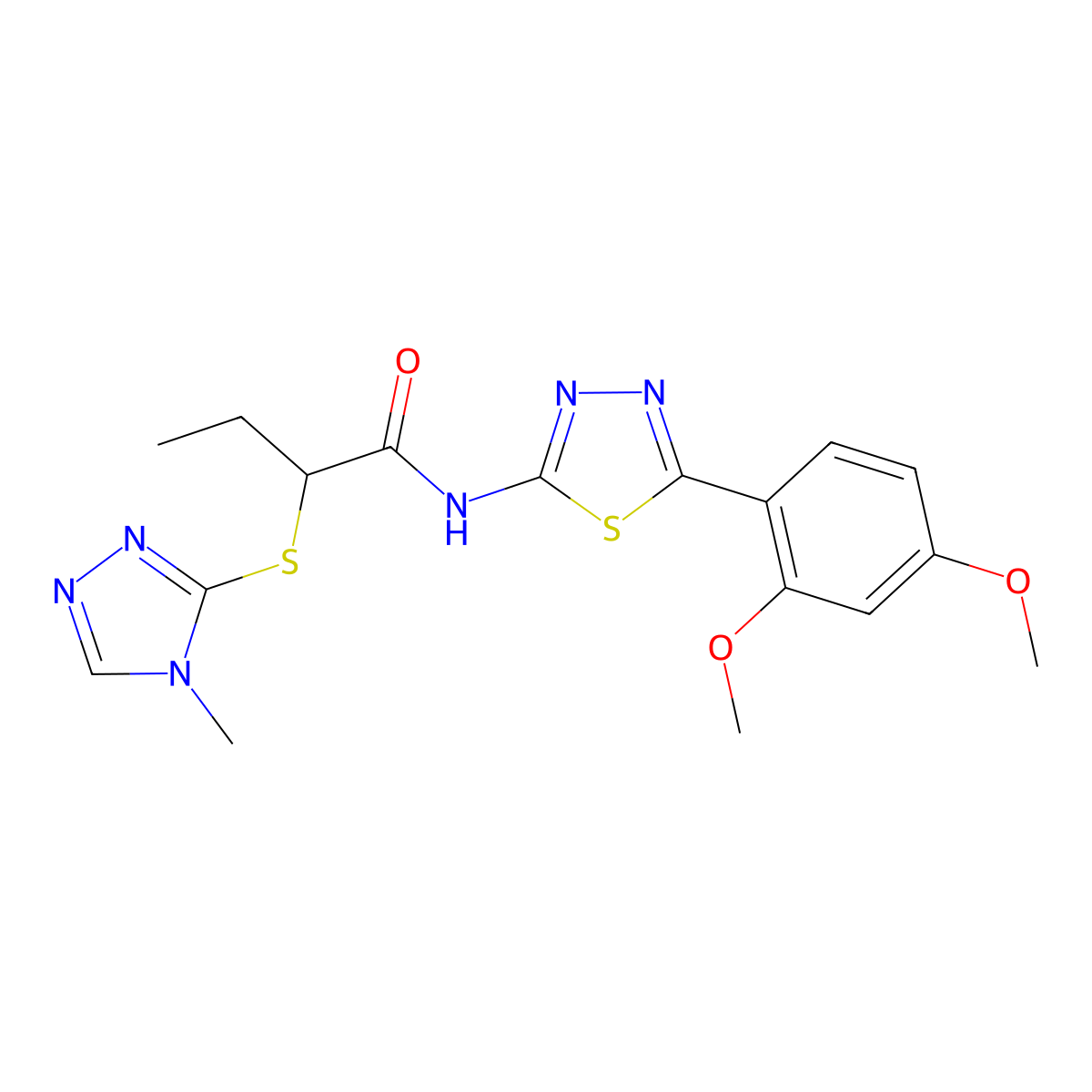 N-(5-(2,4-dimethoxyphenyl)-1,3,4-thiadiazol-2-yl)-2-((4-methyl-4H-1,2,4-triazol-3-yl)thio)butanamide molecular structure, CAS 394239-02-2