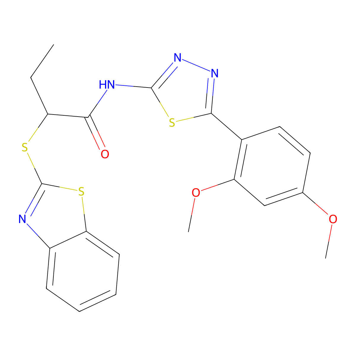 2-(benzo[d]thiazol-2-ylthio)-N-(5-(2,4-dimethoxyphenyl)-1,3,4-thiadiazol-2-yl)butanamide molecular structure, CAS 394239-03-3