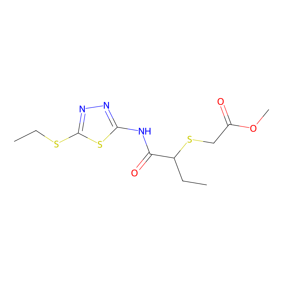 Methyl 2-((1-((5-(ethylthio)-1,3,4-thiadiazol-2-yl)amino)-1-oxobutan-2-yl)thio)acetate molecular structure, CAS 394239-13-5