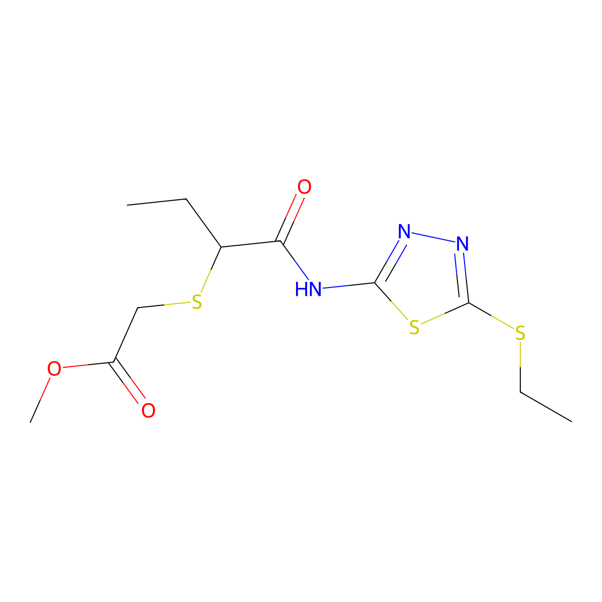 Methyl 2-((1-((5-(ethylthio)-1,3,4-thiadiazol-2-yl)amino)-1-oxobutan-2-yl)thio)acetate molecular structure, CAS 394239-13-5