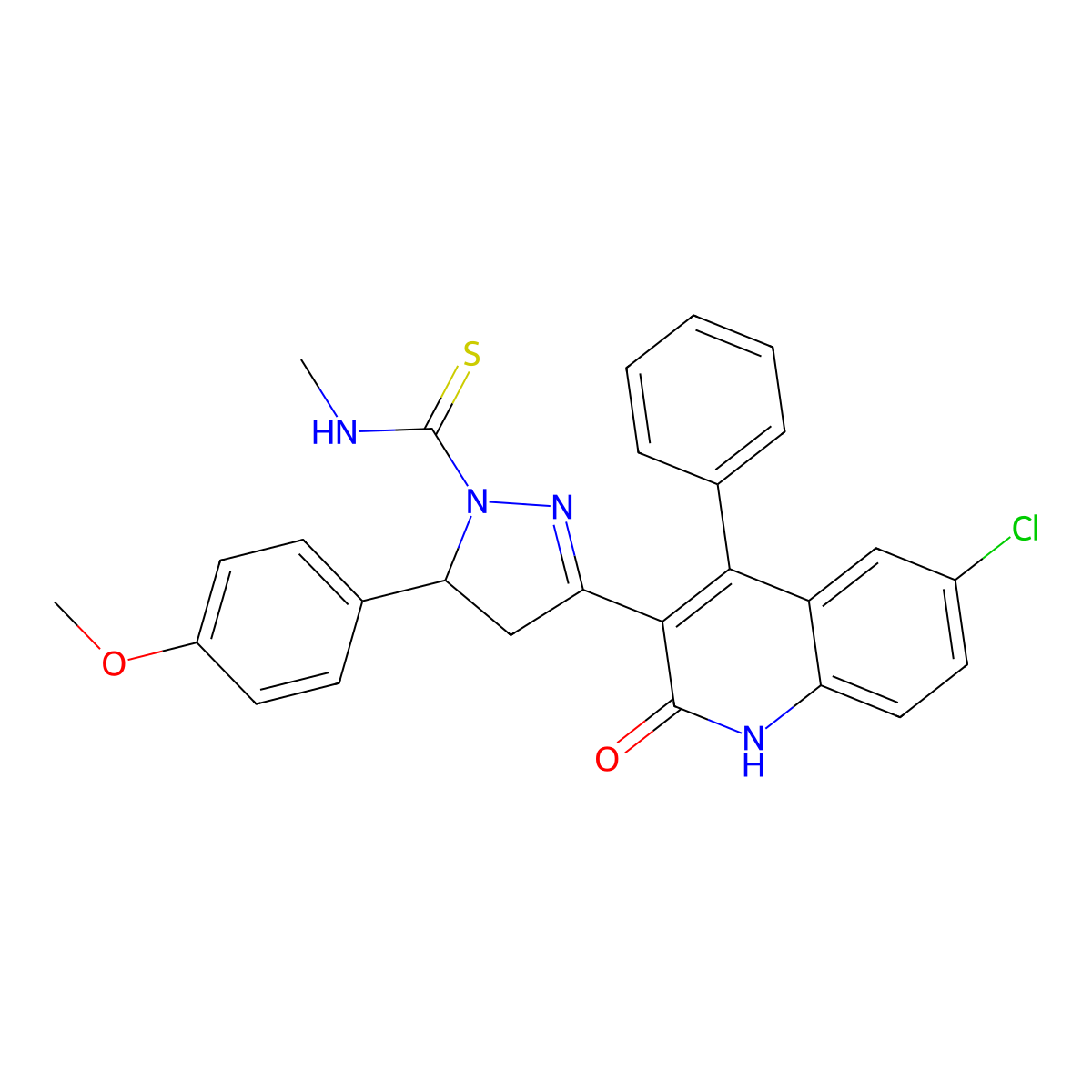 3-(6-chloro-2-oxo-4-phenyl-1,2-dihydroquinolin-3-yl)-5-(4-methoxyphenyl)-N-methyl-4,5-dihydro-1H-pyrazole-1-carbothioamide molecular structure, CAS 394239-20-4