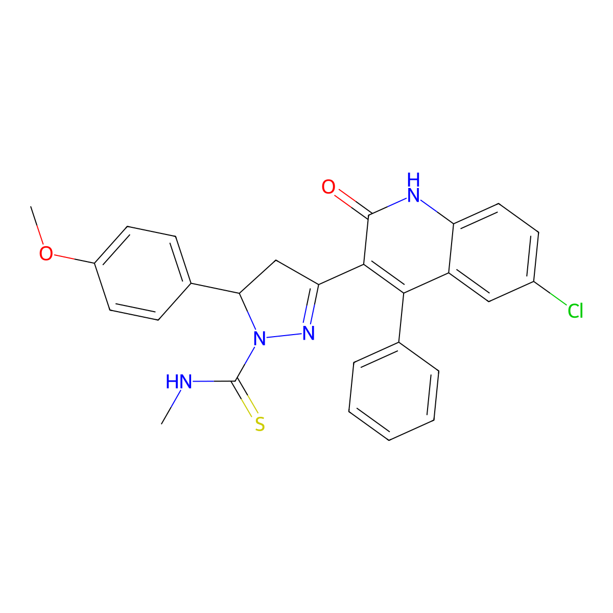 3-(6-chloro-2-oxo-4-phenyl-1,2-dihydroquinolin-3-yl)-5-(4-methoxyphenyl)-N-methyl-4,5-dihydro-1H-pyrazole-1-carbothioamide molecular structure, CAS 394239-20-4