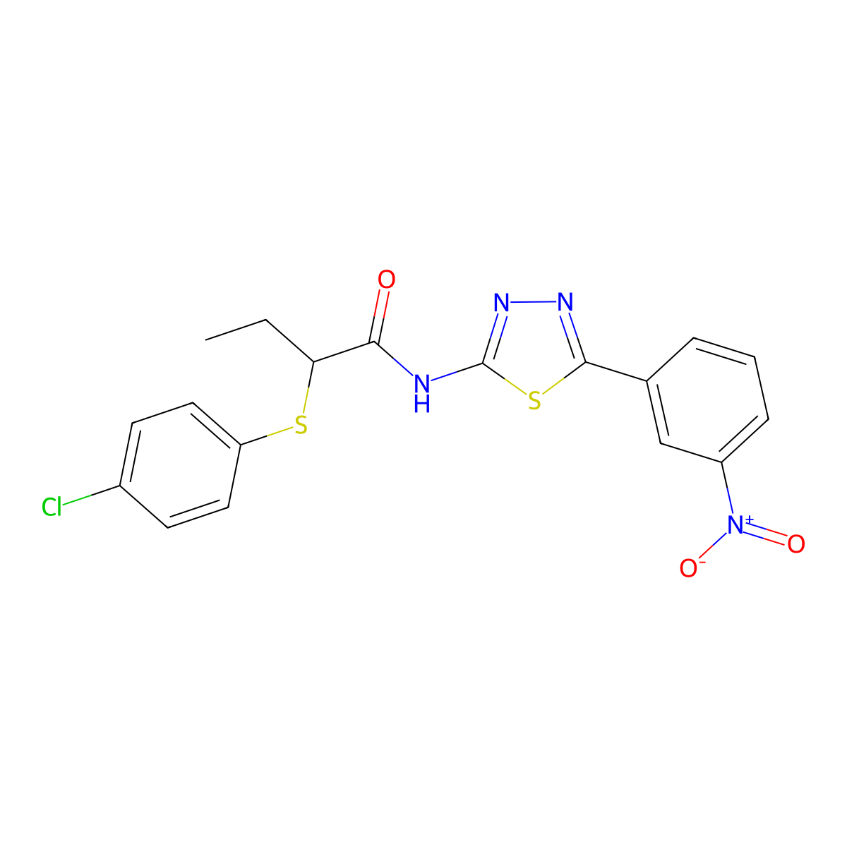 2-((4-chlorophenyl)thio)-N-(5-(3-nitrophenyl)-1,3,4-thiadiazol-2-yl)butanamide molecular structure, CAS 394239-22-6