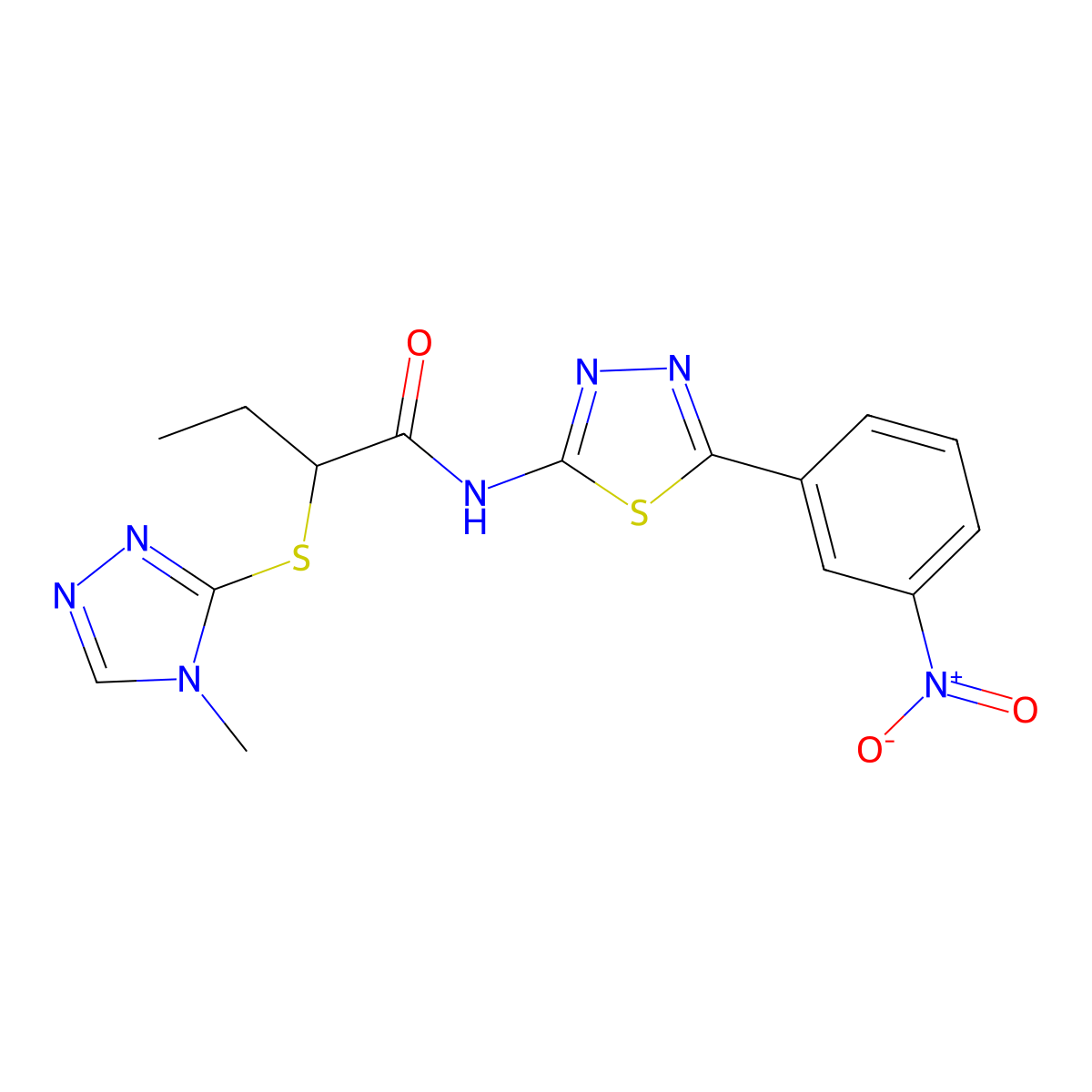 2-[(4-methyl-1,2,4-triazol-3-yl)sulfanyl]-N-[5-(3-nitrophenyl)-1,3,4-thiadiazol-2-yl]butanamide molecular structure, CAS 394239-32-8