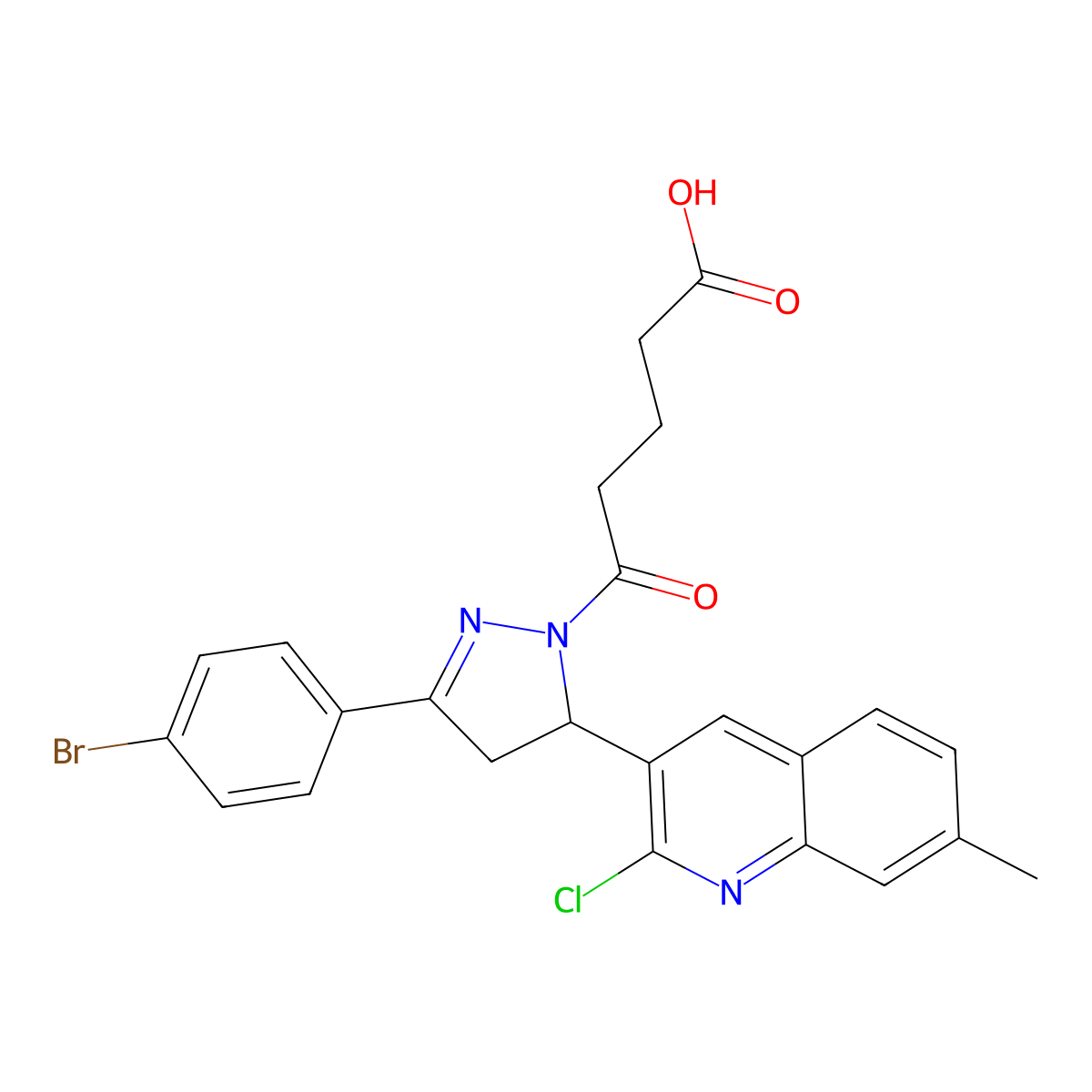 5-(3-(4-bromophenyl)-5-(2-chloro-7-methylquinolin-3-yl)-4,5-dihydro-1H-pyrazol-1-yl)-5-oxopentanoic acid molecular structure, CAS 394239-66-8