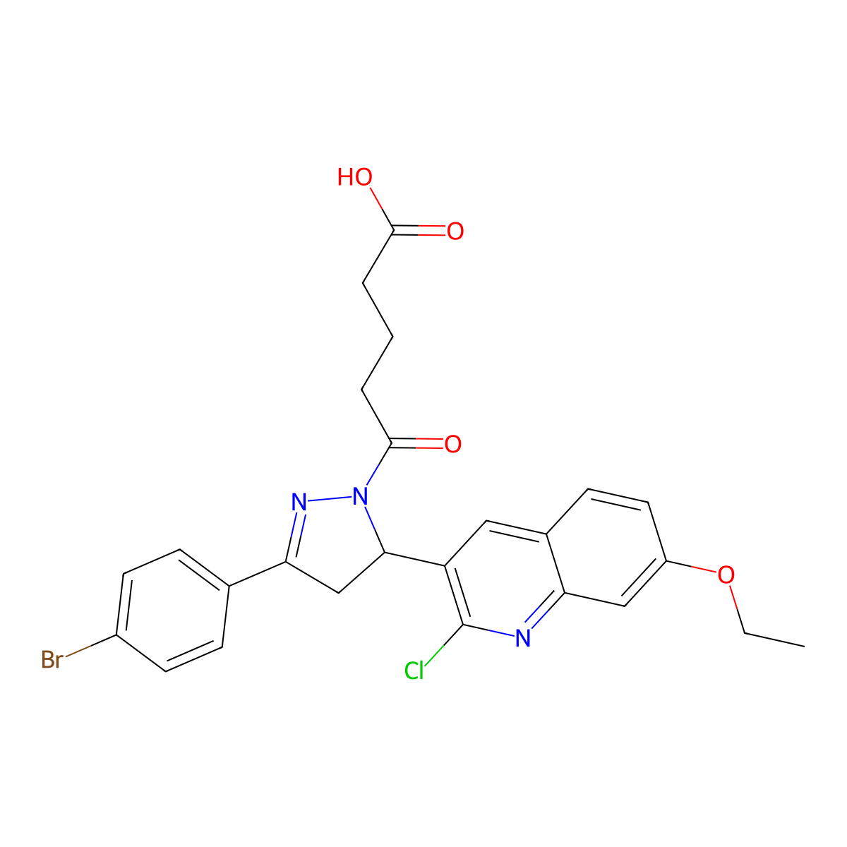 5-[3-(4-bromophenyl)-5-(2-chloro-7-ethoxyquinolin-3-yl)-4,5-dihydro-1H-pyrazol-1-yl]-5-oxopentanoic acid molecular structure, CAS 394239-71-5