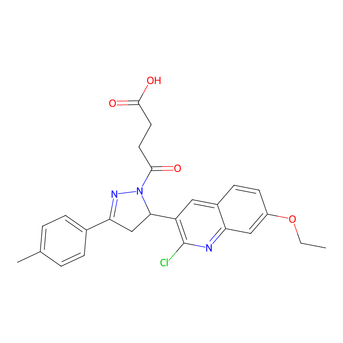 4-[3-(2-Chloro-7-ethoxyquinolin-3-yl)-5-(4-methylphenyl)-3,4-dihydropyrazol-2-yl]-4-oxobutanoic acid molecular structure, CAS 394239-76-0