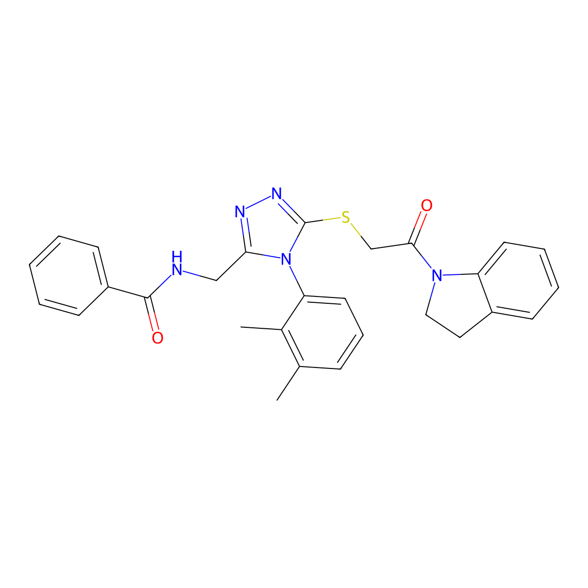 N-((4-(2,3-dimethylphenyl)-5-((2-(indolin-1-yl)-2-oxoethyl)thio)-4H-1,2,4-triazol-3-yl)methyl)benzamide molecular structure, CAS 394241-60-2