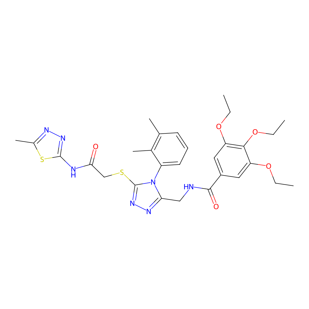 N-((4-(2,3-dimethylphenyl)-5-((2-((5-methyl-1,3,4-thiadiazol-2-yl)amino)-2-oxoethyl)thio)-4H-1,2,4-triazol-3-yl)methyl)-3,4,5-triethoxybenzamide molecular structure, CAS 394242-01-4