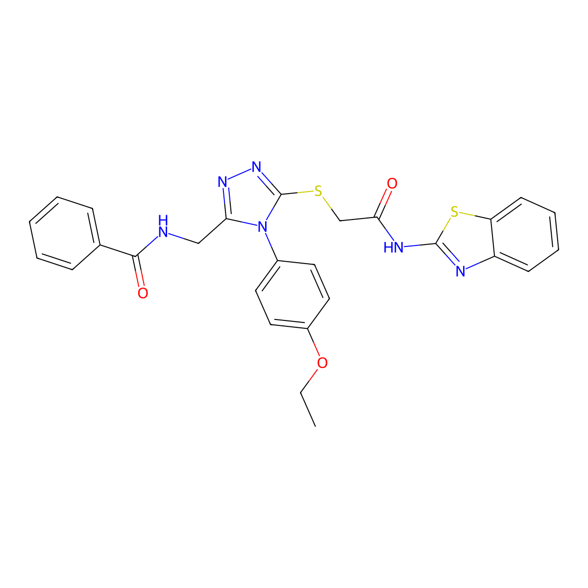 N-((5-((2-(benzo[d]thiazol-2-ylamino)-2-oxoethyl)thio)-4-(4-ethoxyphenyl)-4H-1,2,4-triazol-3-yl)methyl)benzamide molecular structure, CAS 394242-22-9