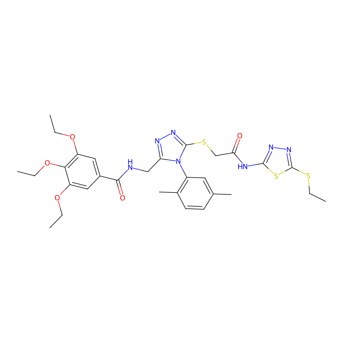 N-((4-(2,5-dimethylphenyl)-5-((2-((5-(ethylthio)-1,3,4-thiadiazol-2-yl)amino)-2-oxoethyl)thio)-4H-1,2,4-triazol-3-yl)methyl)-3,4,5-triethoxybenzamide molecular structure, CAS 394242-27-4