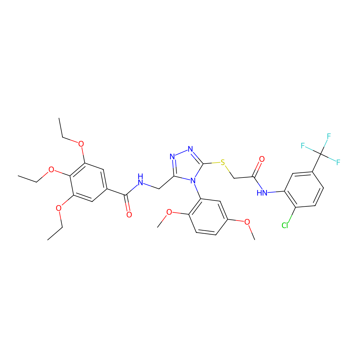 N-((5-((2-((2-chloro-5-(trifluoromethyl)phenyl)amino)-2-oxoethyl)thio)-4-(2,5-dimethoxyphenyl)-4H-1,2,4-triazol-3-yl)methyl)-3,4,5-triethoxybenzamide molecular structure, CAS 394242-30-9