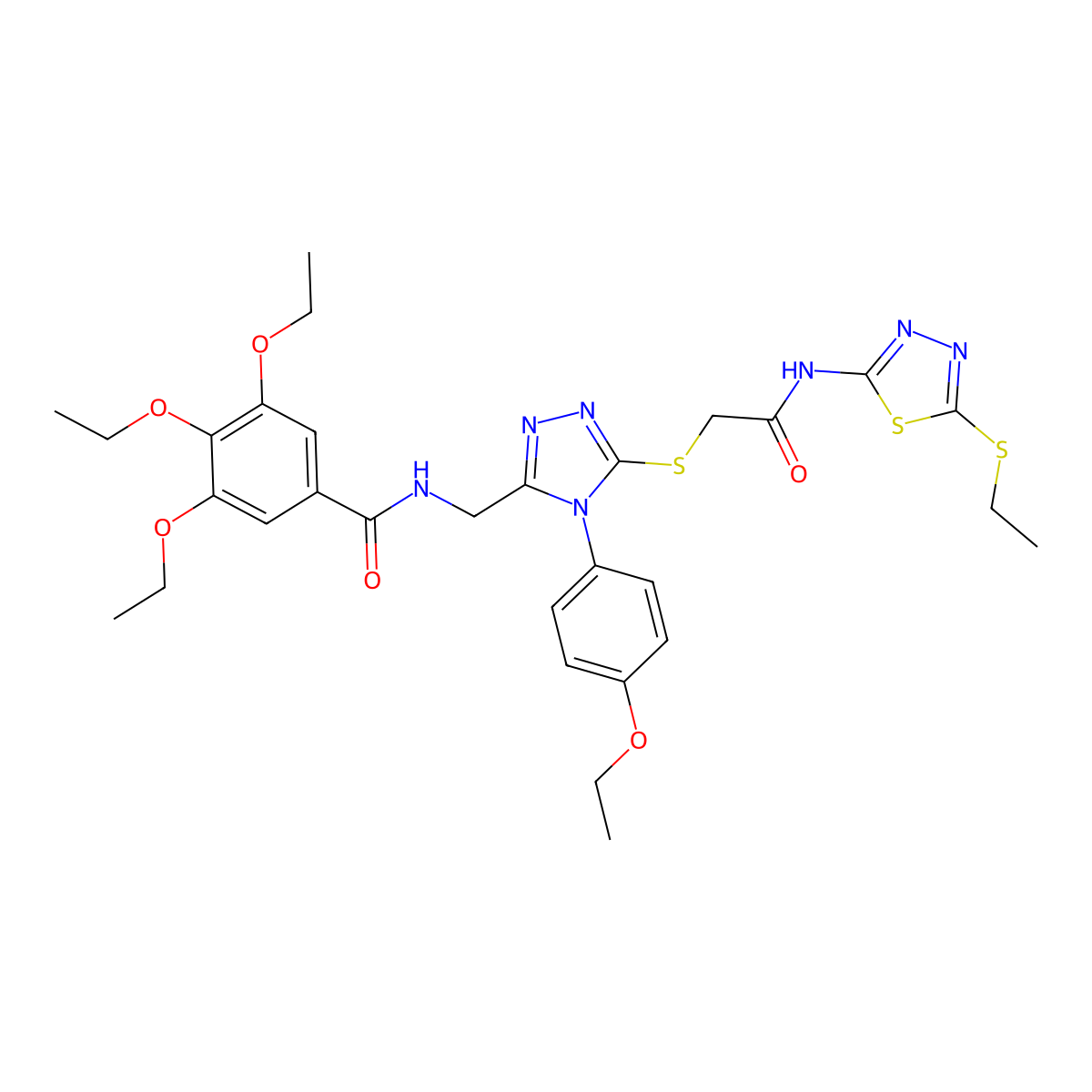 3,4,5-triethoxy-N-((4-(4-ethoxyphenyl)-5-((2-((5-(ethylthio)-1,3,4-thiadiazol-2-yl)amino)-2-oxoethyl)thio)-4H-1,2,4-triazol-3-yl)methyl)benzamide molecular structure, CAS 394242-61-6