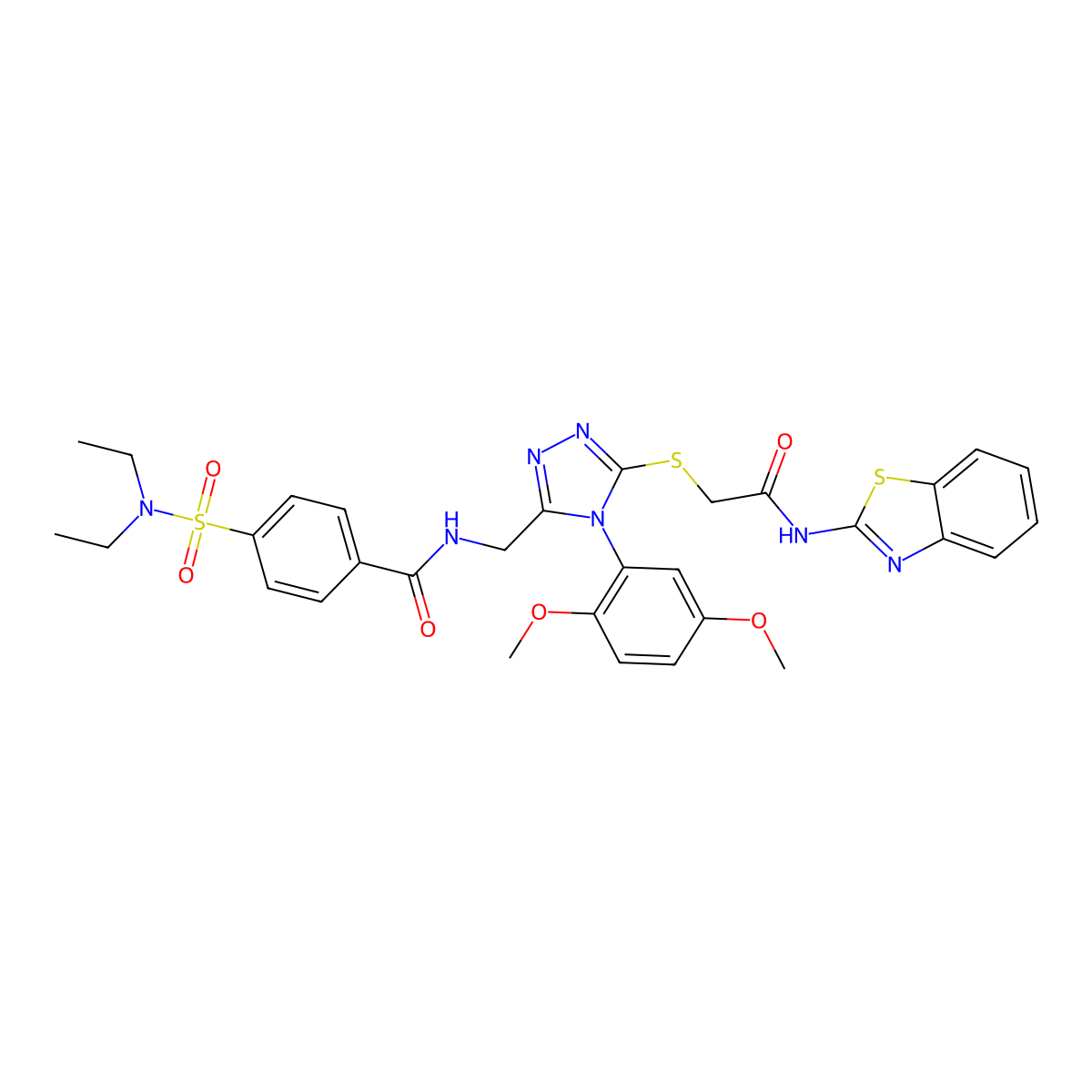 N-((5-((2-(benzo[d]thiazol-2-ylamino)-2-oxoethyl)thio)-4-(2,5-dimethoxyphenyl)-4H-1,2,4-triazol-3-yl)methyl)-4-(N,N-diethylsulfamoyl)benzamide molecular structure, CAS 394243-41-5