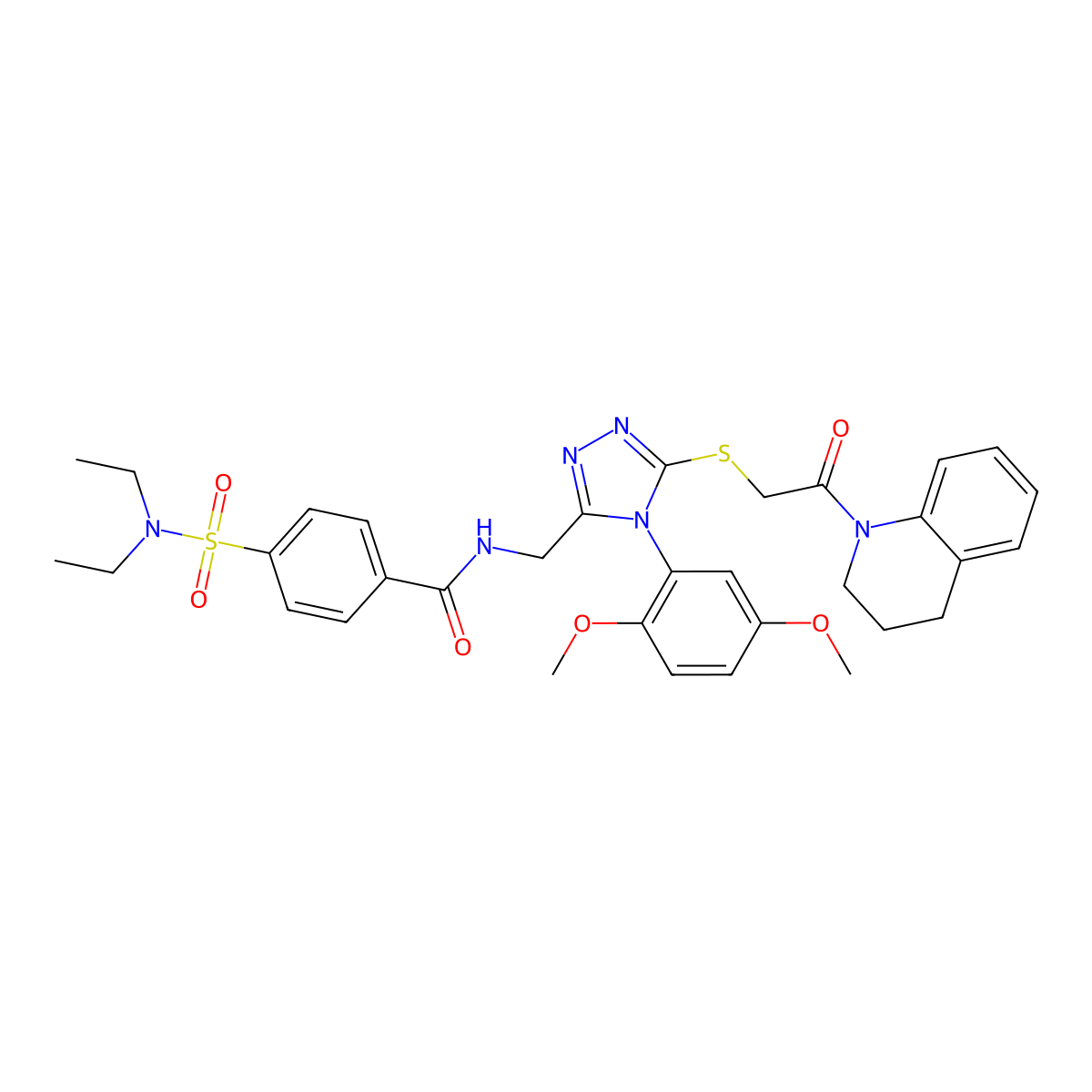 4-(diethylsulfamoyl)-N-[[5-[2-(3,4-dihydro-2H-quinolin-1-yl)-2-oxoethyl]sulfanyl-4-(2,5-dimethoxyphenyl)-1,2,4-triazol-3-yl]methyl]benzamide molecular structure, CAS 394243-44-8