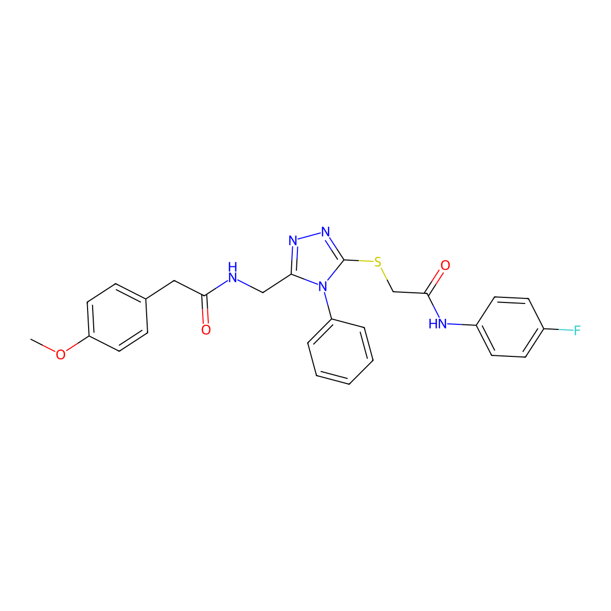 N-(4-fluorophenyl)-2-((5-((2-(4-methoxyphenyl)acetamido)methyl)-4-phenyl-4H-1,2,4-triazol-3-yl)thio)acetamide molecular structure, CAS 394244-28-1