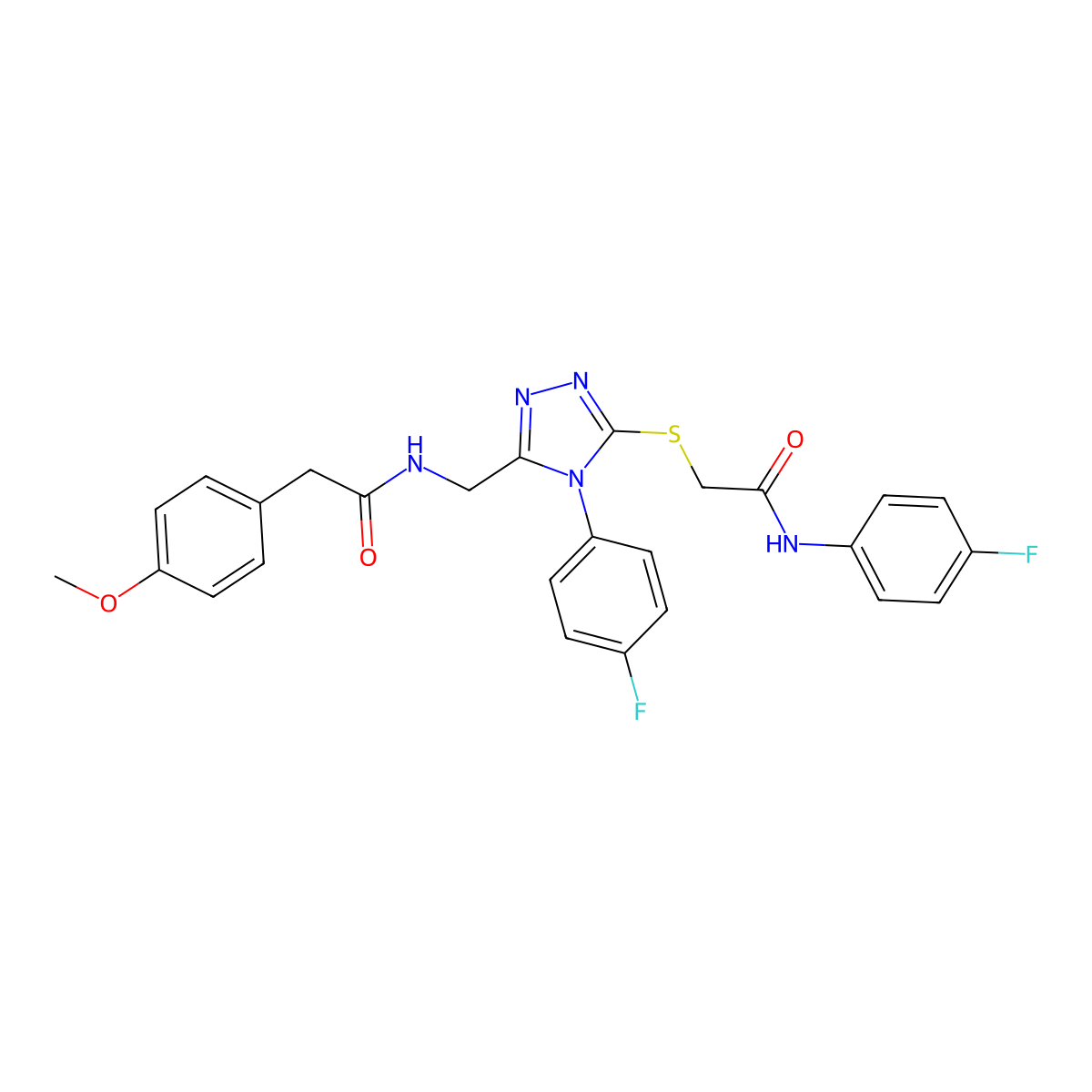 N-(4-fluorophenyl)-2-((4-(4-fluorophenyl)-5-((2-(4-methoxyphenyl)acetamido)methyl)-4H-1,2,4-triazol-3-yl)thio)acetamide molecular structure, CAS 394244-34-9