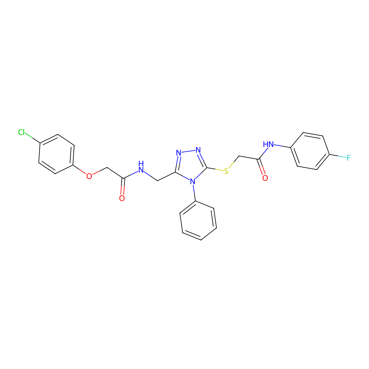 2-(4-chlorophenoxy)-N-[[5-[2-(4-fluoroanilino)-2-oxoethyl]sulfanyl-4-phenyl-1,2,4-triazol-3-yl]methyl]acetamide molecular structure, CAS 394244-84-9