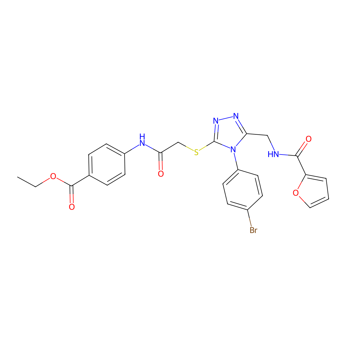 ethyl 4-(2-((4-(4-bromophenyl)-5-((furan-2-carboxamido)methyl)-4H-1,2,4-triazol-3-yl)thio)acetamido)benzoate molecular structure, CAS 394245-47-7