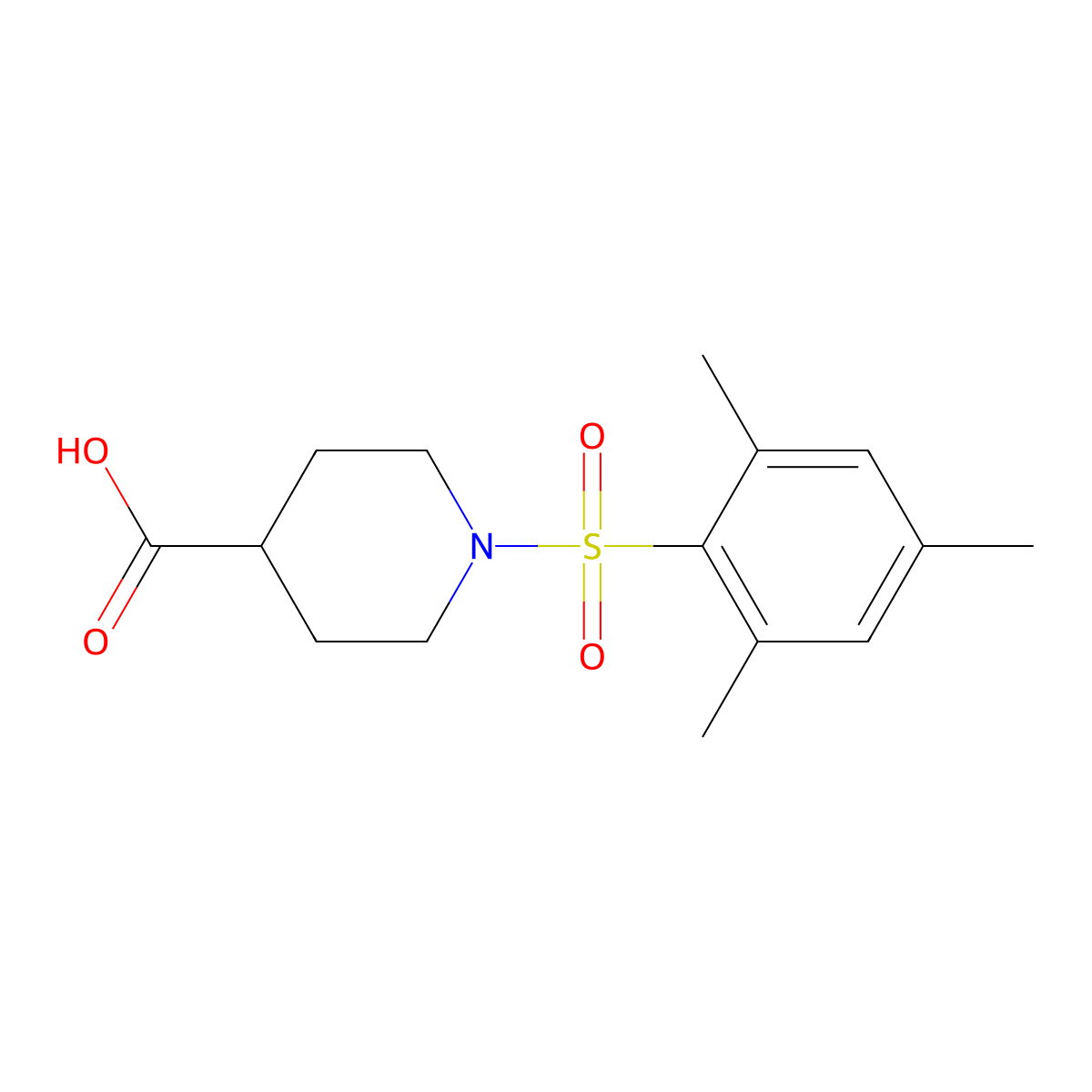 1-(Mesitylsulfonyl)piperidine-4-carboxylic acid molecular structure, CAS 394245-69-3
